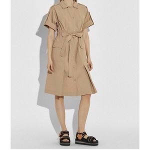 COACH Tie Waist Safari Shirt Dress Sz 4 Women Khaki Button Down Bow NEW